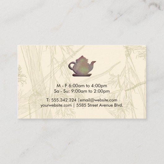 Rustic Teapot | Groen verlof | Visitekaartje (Achterkant)