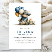 Rustic Teddy Bear 1st Birthday Party Invitation Kaart