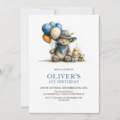 Rustic Teddy Bear 1st Birthday Party Invitation Kaart (Voorkant)