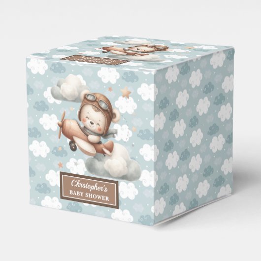 Rustic Teddy Bear Pilot Baby shower gunstbox Bedankdoosjes (Voorkant Zijde)