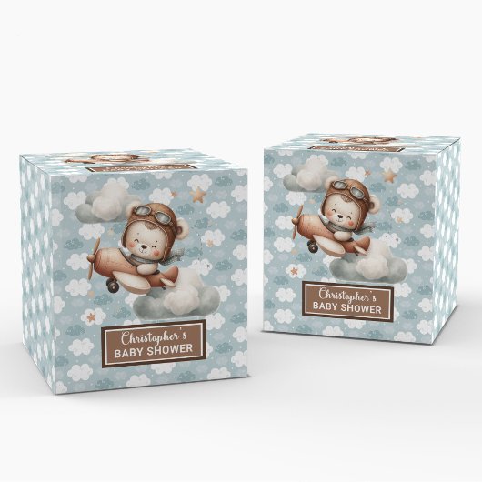 Rustic Teddy Bear Pilot Baby shower gunstbox Bedankdoosjes