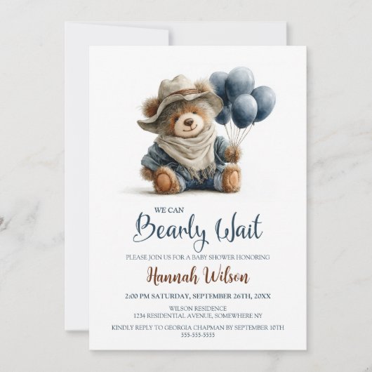 Rustic Teddy Bear We Can Bearly Wait Baby Shower Kaart (Voorkant)