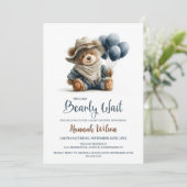 Rustic Teddy Bear We Can Bearly Wait Baby Shower Kaart (Staand voorkant)