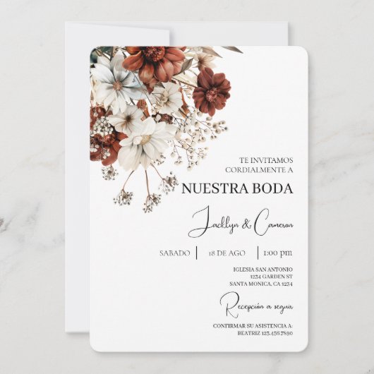 Rustic Terracota Spanish Wedding Invitation Kaart (Voorkant)