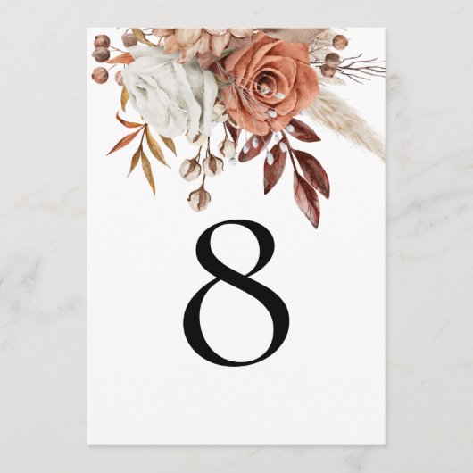 Rustic Terracotta Autumn Florals Table Number (Voorkant)