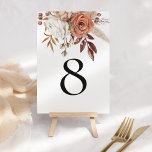 Rustic Terracotta Autumn Florals Table Number<br><div class="desc">Rustic Terracotta Autumn Florals Table Number. Mooie herfstfloralen en grassen in de herfstschaduwen van terracotta crème en browns staan bovenaan. Pas het tabelnummer eenvoudig aan. Hetzelfde ontwerp staat aan de andere kant.</div>