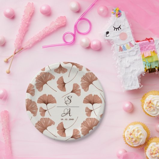 Rustic Terracotta beige Ginkgo Leaf Wedding Papieren Bordje (Feest)