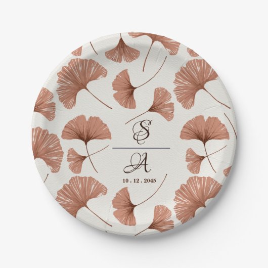 Rustic Terracotta beige Ginkgo Leaf Wedding Papieren Bordje (Voorkant)