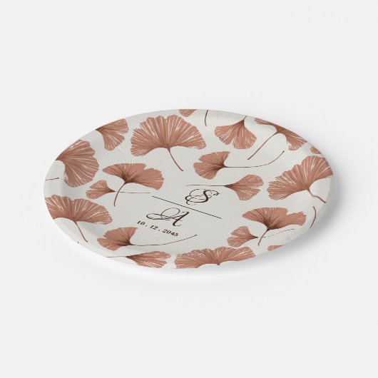 Rustic Terracotta beige Ginkgo Leaf Wedding Papieren Bordje (Gekanteld)
