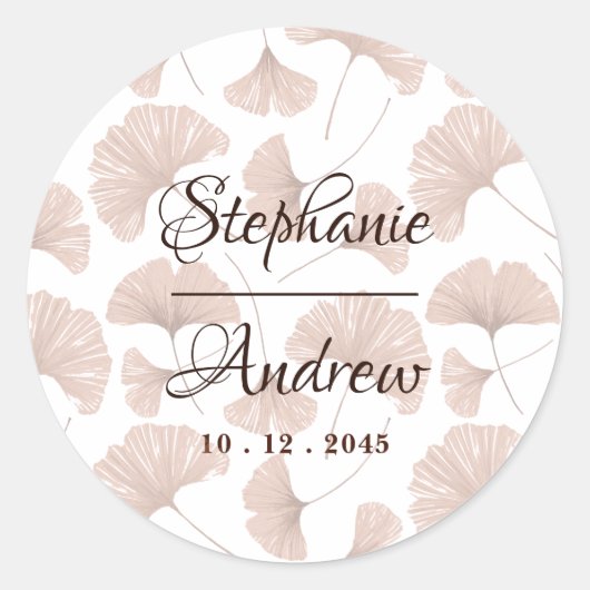 Rustic Terracotta beige Ginkgo Leaf Wedding Ronde Sticker (Voorkant)