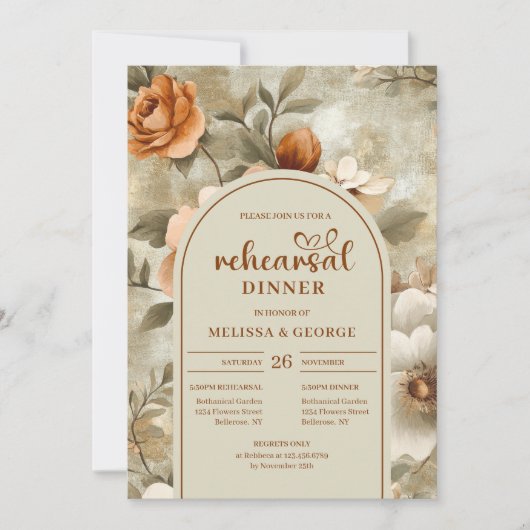 Rustic Terracotta Beige Olive Floral Rehearsal  Kaart (Voorkant)