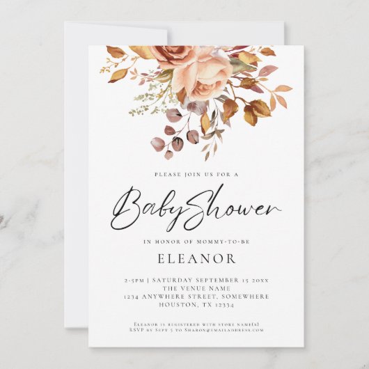 Rustic Terracotta Bloemen Baby shower Uitnodiging (Voorkant)