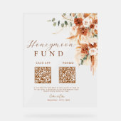 Rustic Terracotta Bloemen Honeymoon Fund QR Code Acryl Bord (Voorkant)