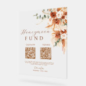 Rustic Terracotta Bloemen Honeymoon Fund QR Code Acryl Bord (Hoek)