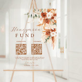 Rustic Terracotta Bloemen Honeymoon Fund QR Code Acryl Bord