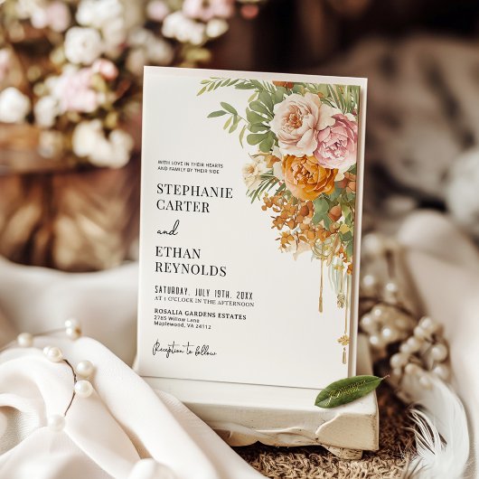 Rustic Terracotta Blush Floral Boho Wedding Kaart