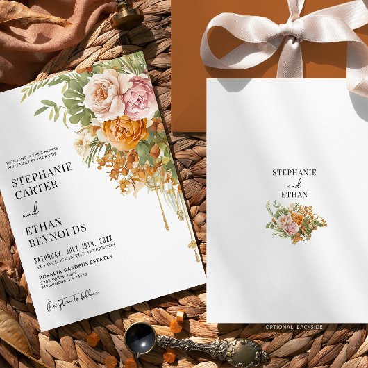 Rustic Terracotta Blush Floral Boho Wedding  Kaart