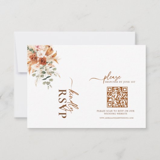 Rustic Terracotta & Blush Floral QR Code RSVP Card (Achterkant)