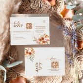 Rustic Terracotta & Blush Floral QR Code RSVP Card Kaartje