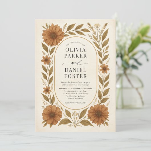 Rustic Terracotta Boho Floral Wedding Kaart (Staand voorkant)