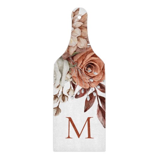 Rustic Terracotta Boho Florals Monogram Initiaal Snijplank (Voorkant)