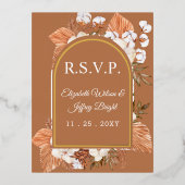 Rustic Terracotta Boho Pampas Arched RSVP Folie Uitnodiging Briefkaart (Voorkant)