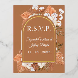 Rustic Terracotta Boho Pampas Arched RSVP Folie Uitnodiging Briefkaart