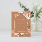 Rustic Terracotta Boho Pampas Arched Wedding Aankondigingskaart (Staand voorkant)