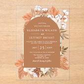 Rustic Terracotta Boho Pampas Arched Wedding Acryl Uitnodigingen (Voorkant)