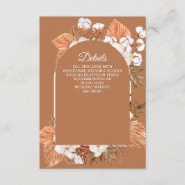 Rustic Terracotta Boho Pampas Arched Wedding Informatiekaartje