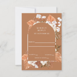 Rustic Terracotta Boho Pampas Arched Wedding RSVP Kaartje