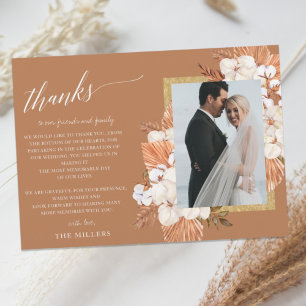 Rustic Terracotta Boho Pampas Foto bedankt Briefkaart