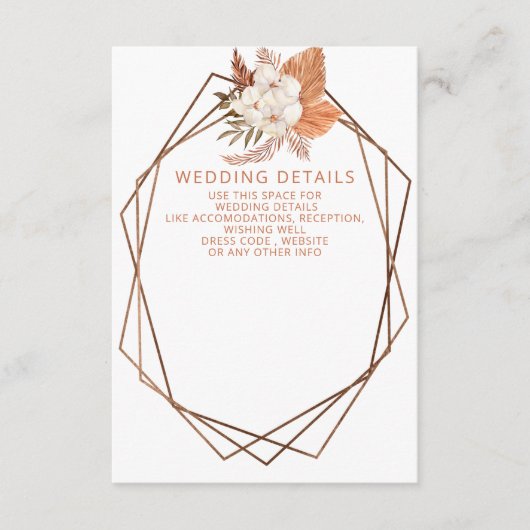 Rustic Terracotta Boho Pampas Geometric Wedding Informatiekaartje (Voorkant)