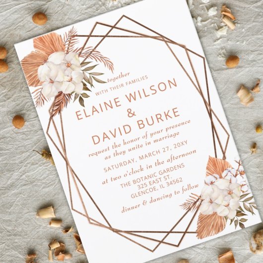 Rustic Terracotta Boho Pampas Geometric Wedding Kaart