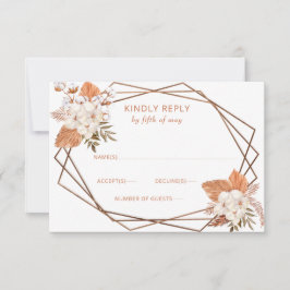 Rustic Terracotta Boho Pampas Geometric Wedding RSVP Kaartje