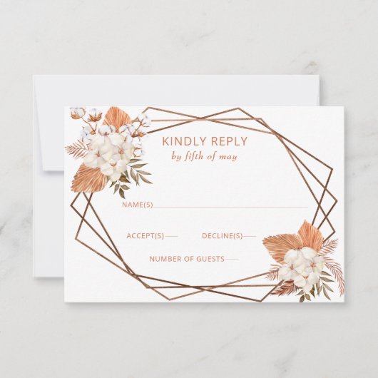 Rustic Terracotta Boho Pampas Geometric Wedding RSVP Kaartje (Voorkant)