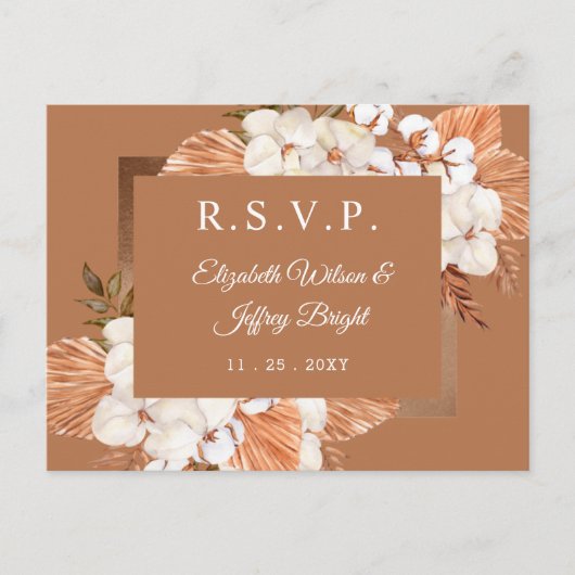 Rustic Terracotta Boho Pampas Orchids RSVP Uitnodiging Briefkaart (Voorkant)