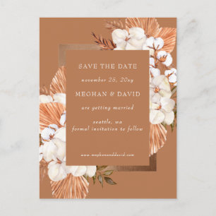 Rustic Terracotta Boho Pampas Orchids Wedding Aankondigingskaart