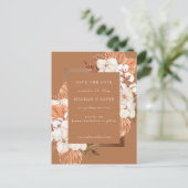Rustic Terracotta Boho Pampas Orchids Wedding Aankondigingskaart (Staand voorkant)