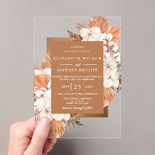 Rustic Terracotta Boho Pampas Orchids Wedding Acryl Uitnodigingen