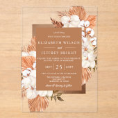 Rustic Terracotta Boho Pampas Orchids Wedding Acryl Uitnodigingen (Voorkant)