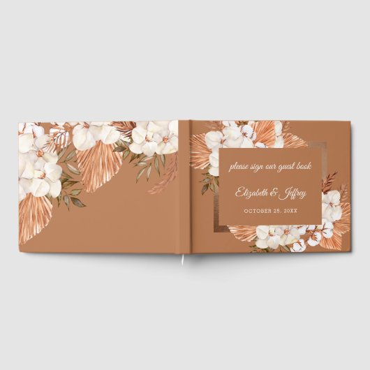 Rustic Terracotta Boho Pampas Orchids Wedding Gastenboek (Volledig)