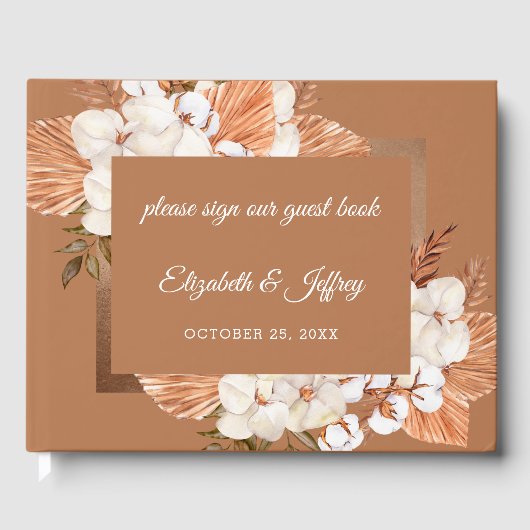 Rustic Terracotta Boho Pampas Orchids Wedding Gastenboek (Voorkant)