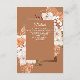 Rustic Terracotta Boho Pampas Orchids Wedding Informatiekaartje