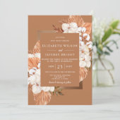 Rustic Terracotta Boho Pampas Orchids Wedding Kaart (Staand voorkant)