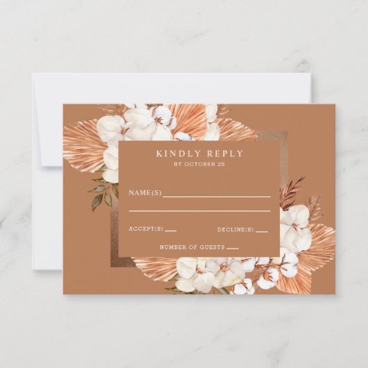 Rustic Terracotta Boho Pampas Orchids Wedding RSVP Kaartje (Voorkant)