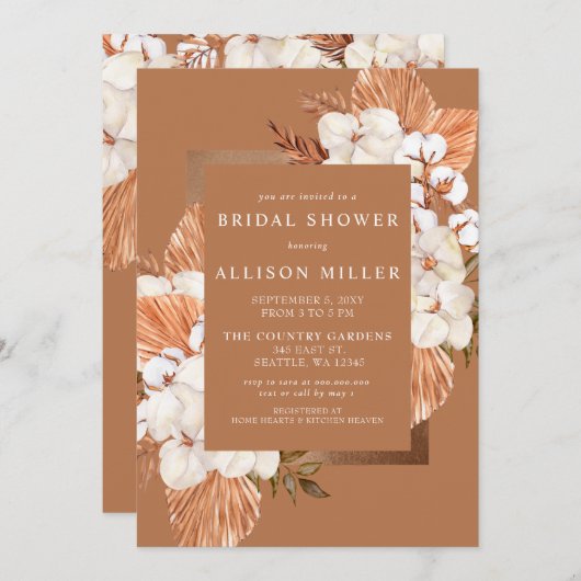 Rustic Terracotta Boho Pampas Vrijgezellenfeest Kaart (Voorkant / Achterkant)