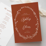 Rustic Terracotta Boho Wildflower Wreath Wedding Programma<br><div class="desc">Dit mooie huwelijksceremonie programma heeft een mooie terracotta en wit kleurenpalet met handgetekende wilde bloemen en elegante typografie. Samen deze elementen creëer een rustieke maar toch elegante bruiloft programma dat perfect zou zijn voor een romantische bruiloft op elk moment van het jaar. Dit ontwerp komt overeen met onze Rustic Wildflowers...</div>