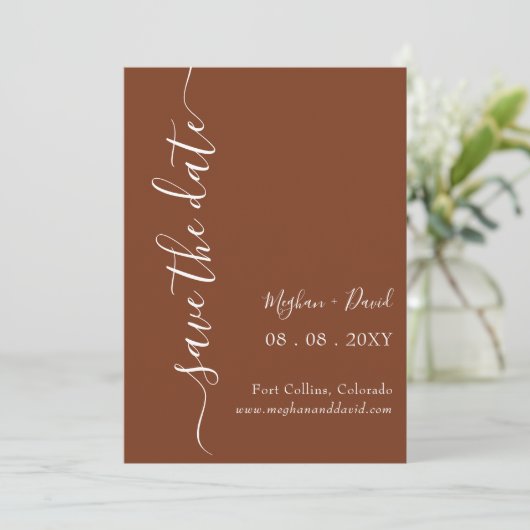 Rustic Terracotta Burnt Oranje Modern Save The Date (Staand voorkant)