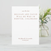 Rustic Terracotta Burnt Oranje Modern Save The Date (Staand voorkant)